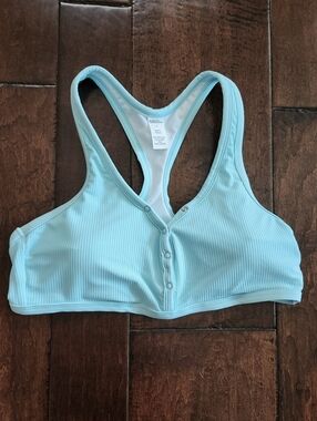 ⬇️Reduced-NWOT Sports Illustrated Size L Teal Ribbed Snap Front Swim Top
